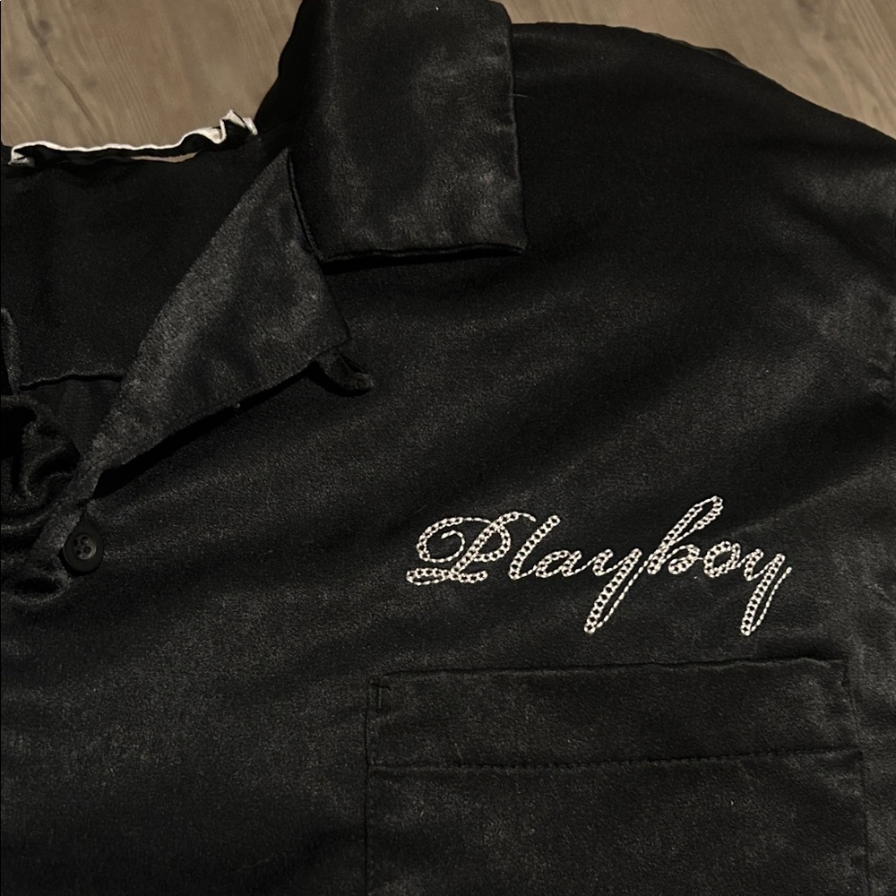 PLAYBOY Black Satin Top